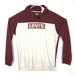 Vintage Levis Hoodie Pullover Sweatshirt Mens XL Rust/Creme Color Spell Out Logo